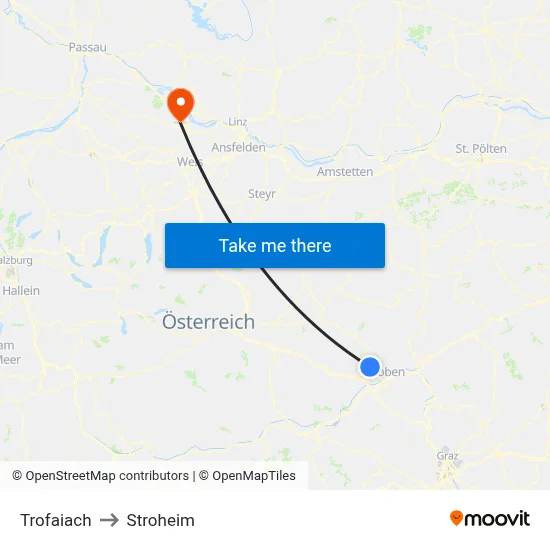 Trofaiach to Stroheim map