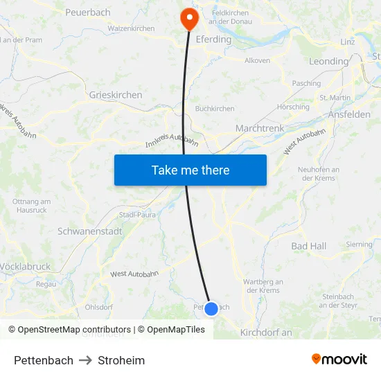 Pettenbach to Stroheim map