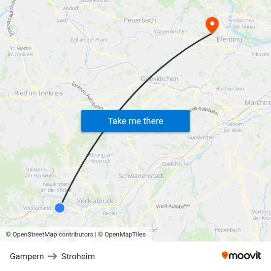 Gampern to Stroheim map
