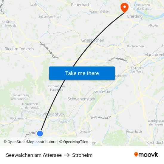 Seewalchen am Attersee to Stroheim map
