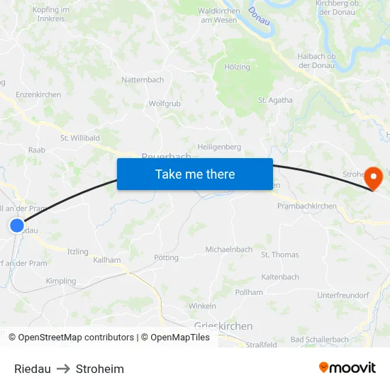 Riedau to Stroheim map