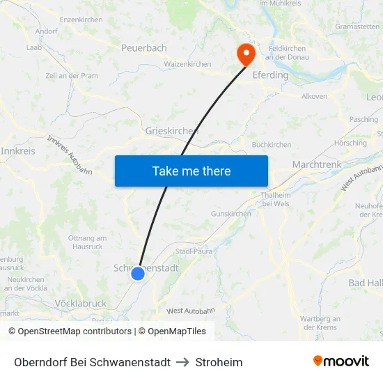 Oberndorf Bei Schwanenstadt to Stroheim map
