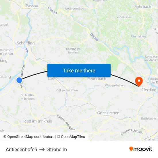 Antiesenhofen to Stroheim map