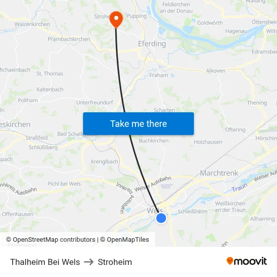 Thalheim Bei Wels to Stroheim map