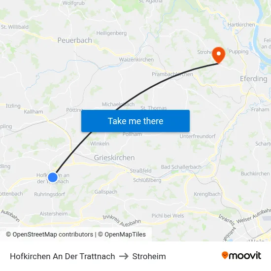 Hofkirchen An Der Trattnach to Stroheim map