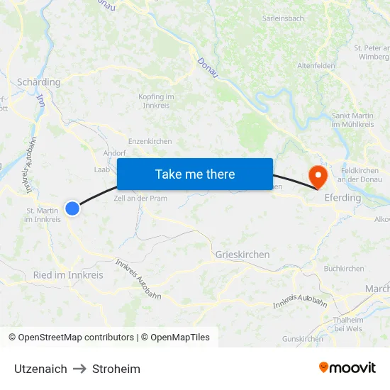 Utzenaich to Stroheim map