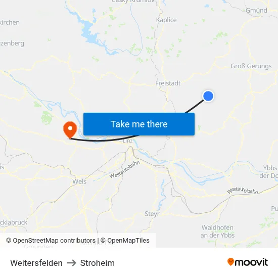 Weitersfelden to Stroheim map