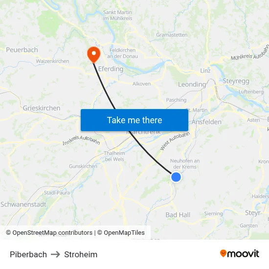 Piberbach to Stroheim map