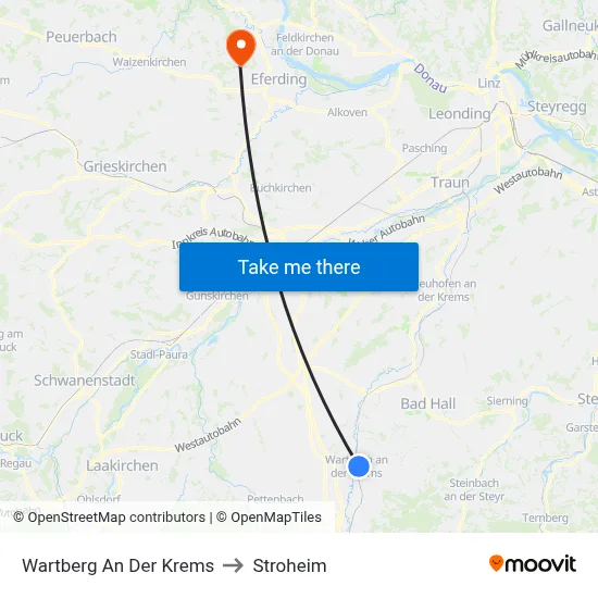Wartberg An Der Krems to Stroheim map