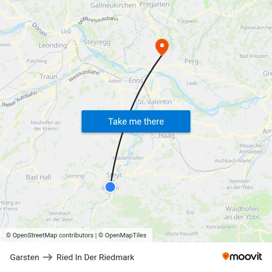 Garsten to Ried In Der Riedmark map