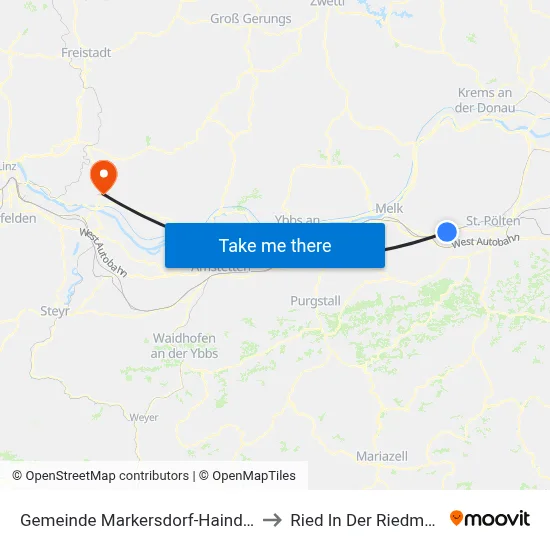Gemeinde Markersdorf-Haindorf to Ried In Der Riedmark map