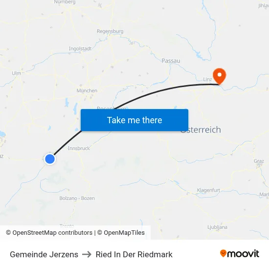 Gemeinde Jerzens to Ried In Der Riedmark map