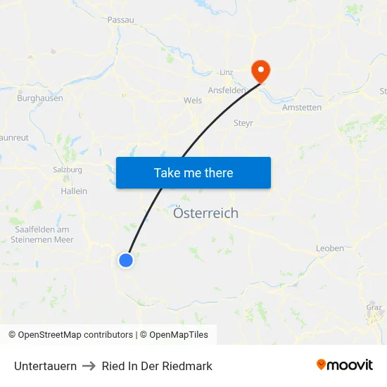 Untertauern to Ried In Der Riedmark map