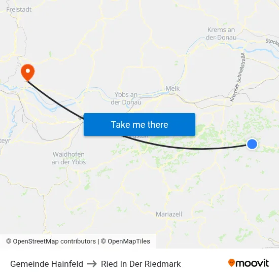Gemeinde Hainfeld to Ried In Der Riedmark map