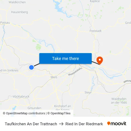 Taufkirchen An Der Trattnach to Ried In Der Riedmark map