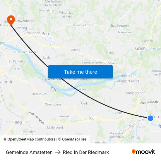 Gemeinde Amstetten to Ried In Der Riedmark map