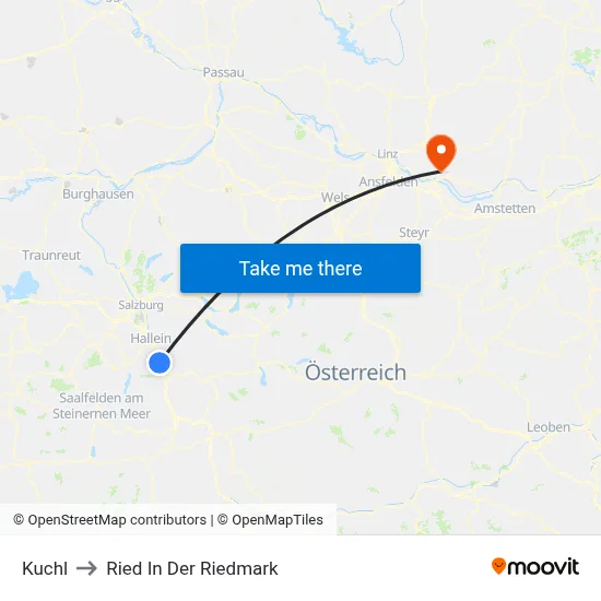 Kuchl to Ried In Der Riedmark map