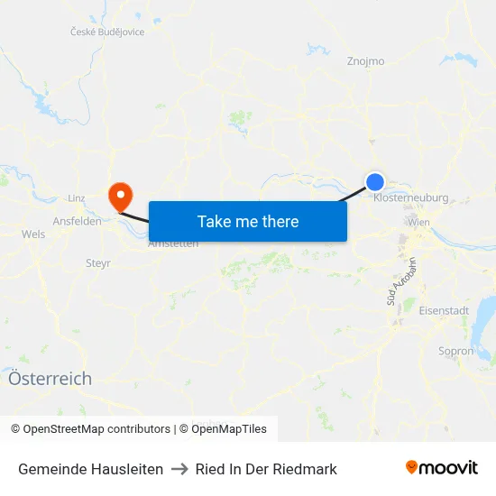 Gemeinde Hausleiten to Ried In Der Riedmark map