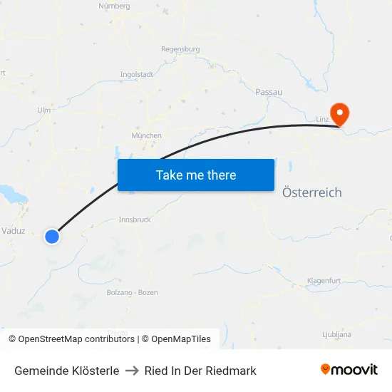 Gemeinde Klösterle to Ried In Der Riedmark map