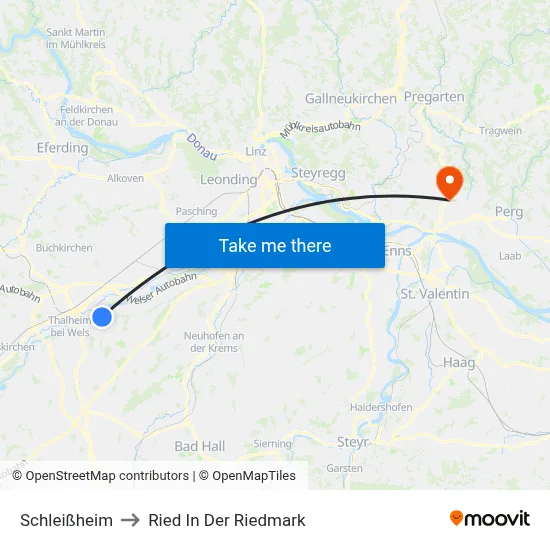 Schleißheim to Ried In Der Riedmark map
