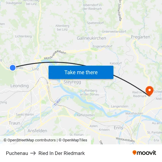 Puchenau to Ried In Der Riedmark map