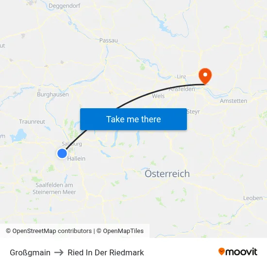 Großgmain to Ried In Der Riedmark map