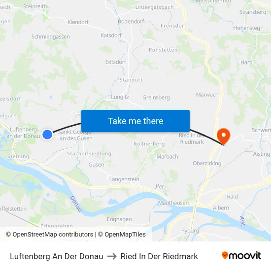 Luftenberg An Der Donau to Ried In Der Riedmark map