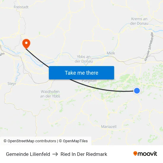 Gemeinde Lilienfeld to Ried In Der Riedmark map