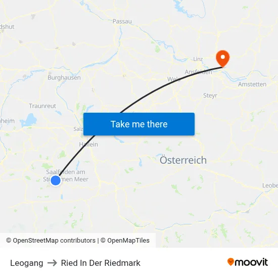 Leogang to Ried In Der Riedmark map