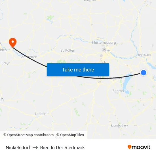 Nickelsdorf to Ried In Der Riedmark map