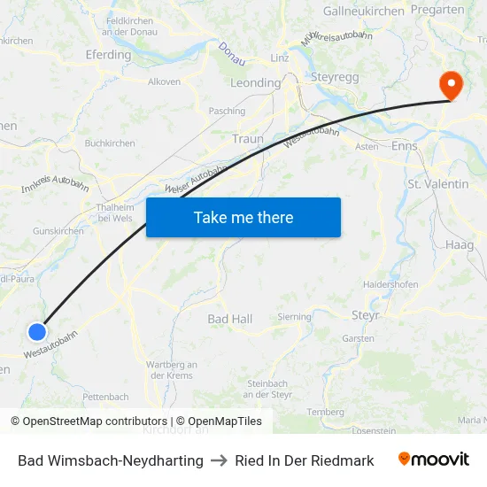 Bad Wimsbach-Neydharting to Ried In Der Riedmark map