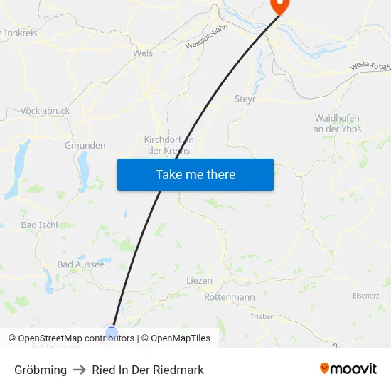 Gröbming to Ried In Der Riedmark map