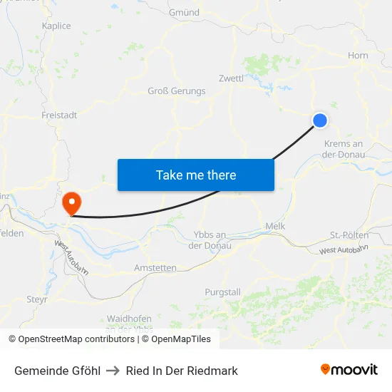 Gemeinde Gföhl to Ried In Der Riedmark map