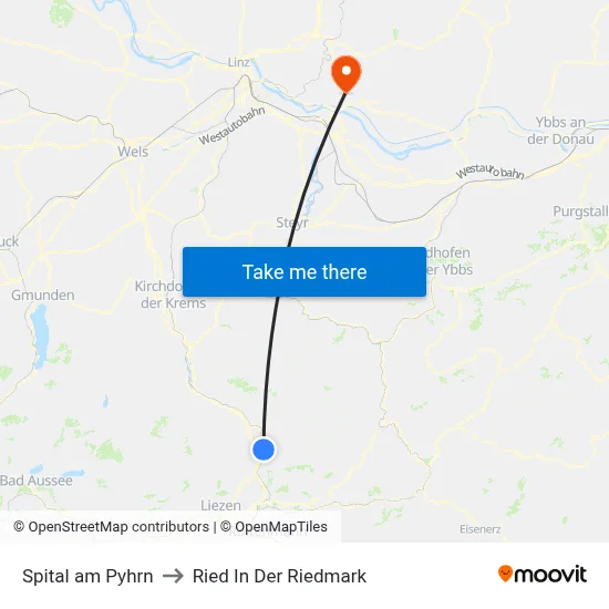 Spital am Pyhrn to Ried In Der Riedmark map
