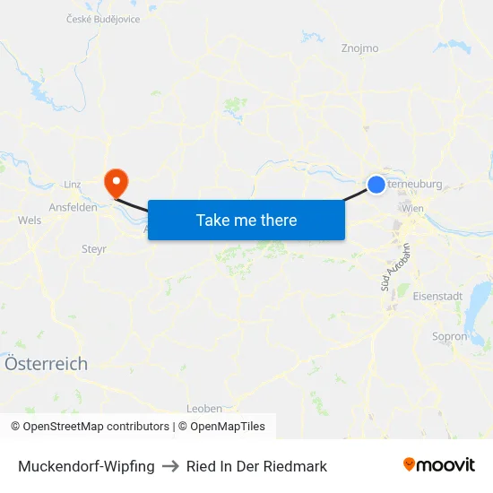 Muckendorf-Wipfing to Ried In Der Riedmark map