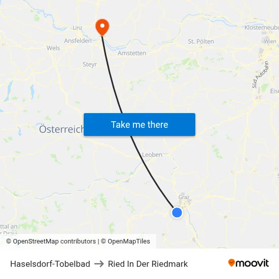 Haselsdorf-Tobelbad to Ried In Der Riedmark map