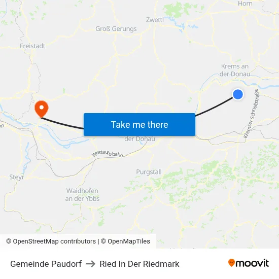 Gemeinde Paudorf to Ried In Der Riedmark map