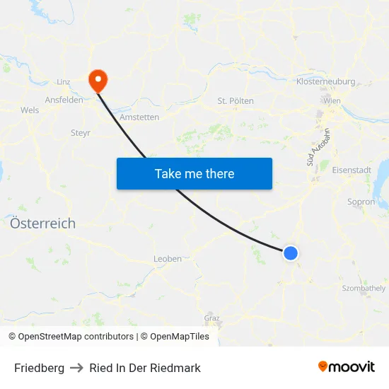 Friedberg to Ried In Der Riedmark map