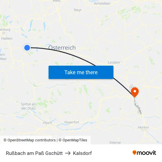 Rußbach am Paß Gschütt to Kalsdorf map