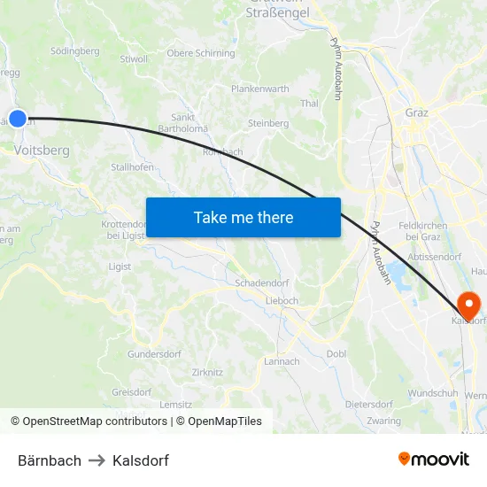 Bärnbach to Kalsdorf map