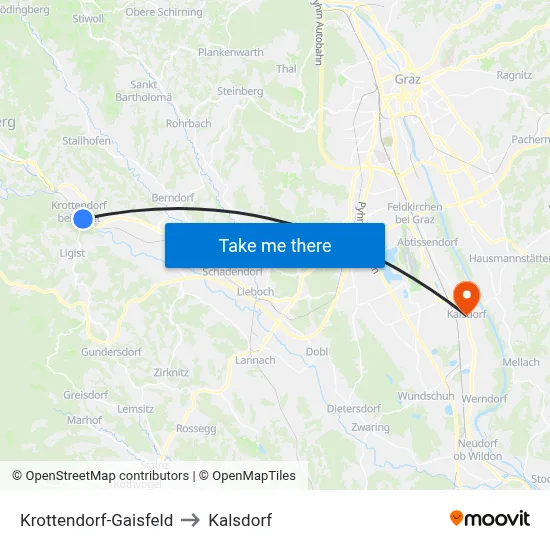 Krottendorf-Gaisfeld to Kalsdorf map