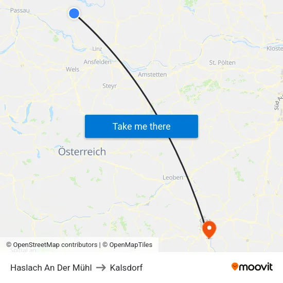 Haslach An Der Mühl to Kalsdorf map