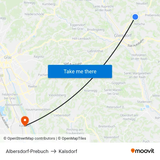 Albersdorf-Prebuch to Kalsdorf map