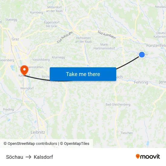 Söchau to Kalsdorf map