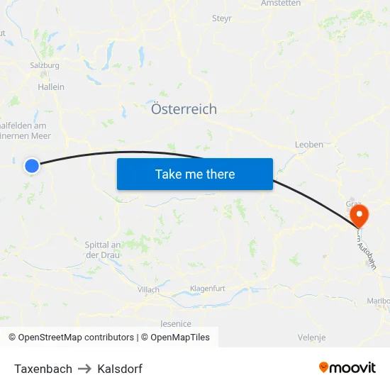 Taxenbach to Kalsdorf map