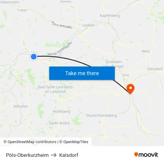 Pöls-Oberkurzheim to Kalsdorf map
