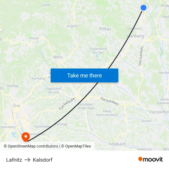 Lafnitz to Kalsdorf map