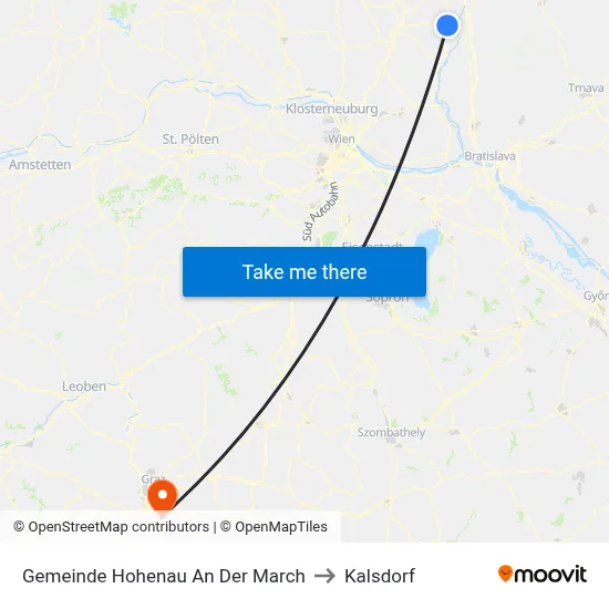 Gemeinde Hohenau An Der March to Kalsdorf map