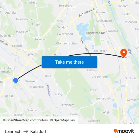 Lannach to Kalsdorf map