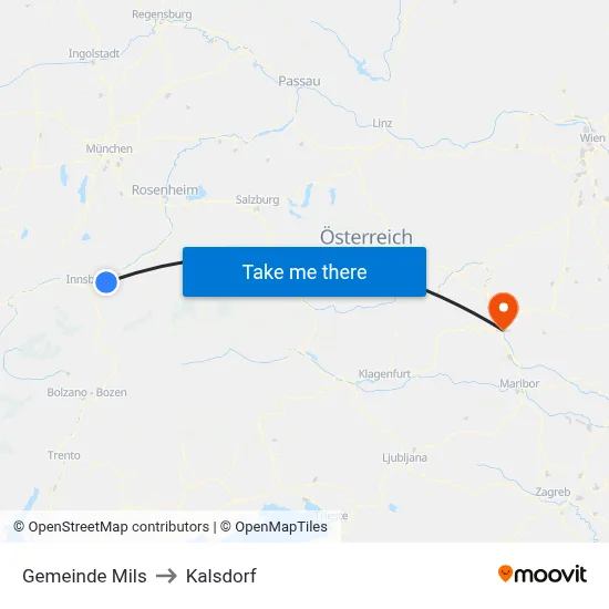 Gemeinde Mils to Kalsdorf map